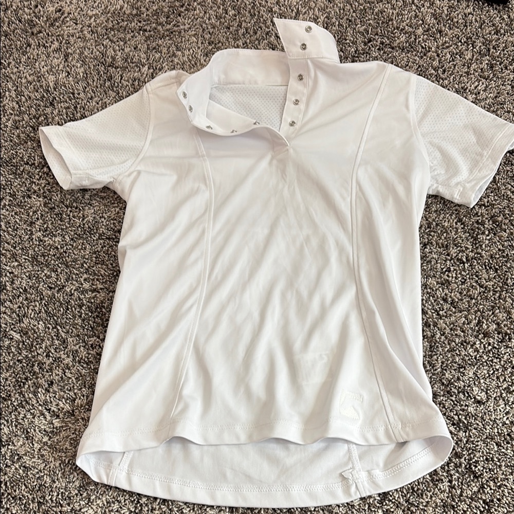 White Short Sleeve Polo Shirt for horse riding breathable button up white